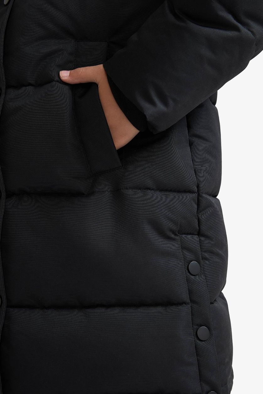 Kız Çocuk - Genç Kız Siyah Kapüşonlu Fermuarlı Parka Kız Çocuk