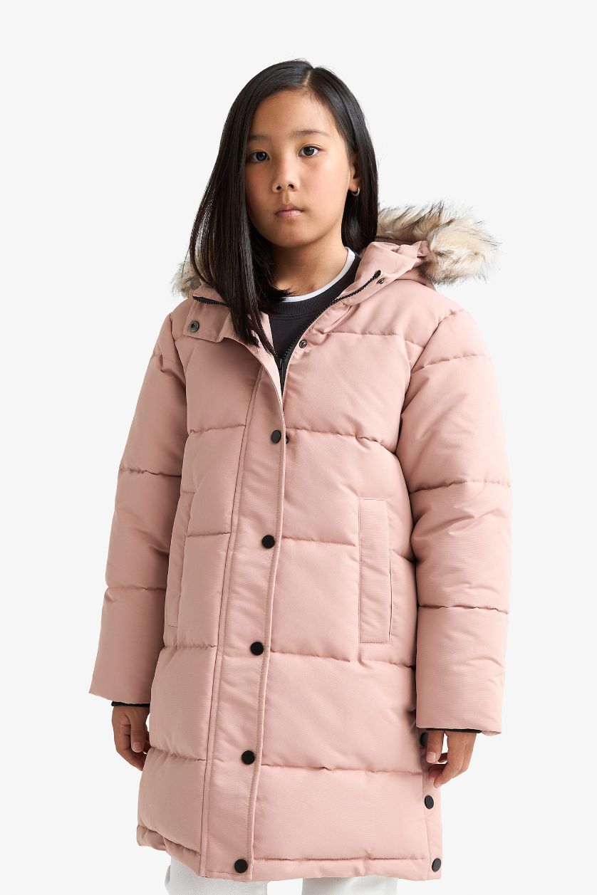 Kız Çocuk - Genç Kız Gülkurusu Kapüşonlu Fermuarlı Parka Kız Çocuk