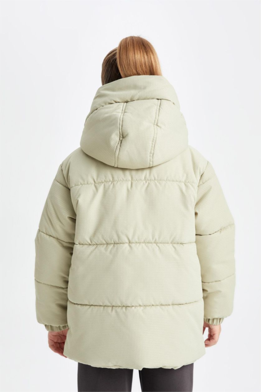 Kız Çocuk - Genç Kız Haki Kız Çocuk Su Geçirmez Şişme Mont Kapüşonlu Rüzgar Geçirmez Ribana Kollu Cepli