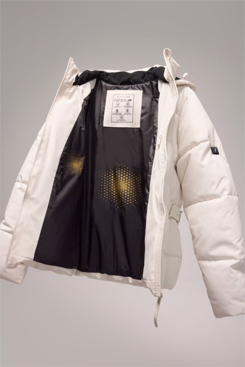 حريمي اللون الحجري جاكيت تلج قصة عادية وتر بروف مع USB عازل للحرارة من DeFactoFit