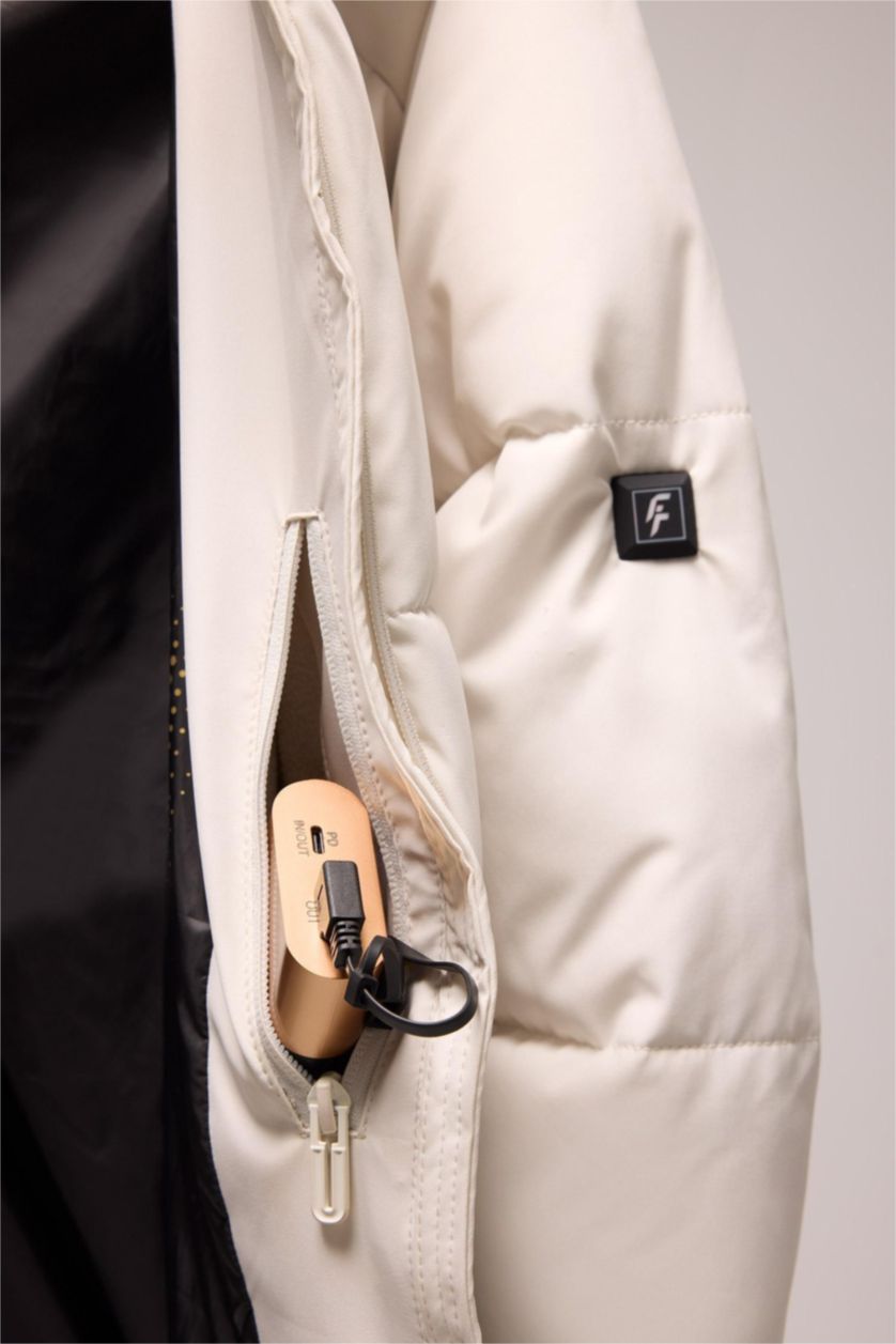 حريمي اللون الحجري جاكيت تلج قصة عادية وتر بروف مع USB عازل للحرارة من DeFactoFit