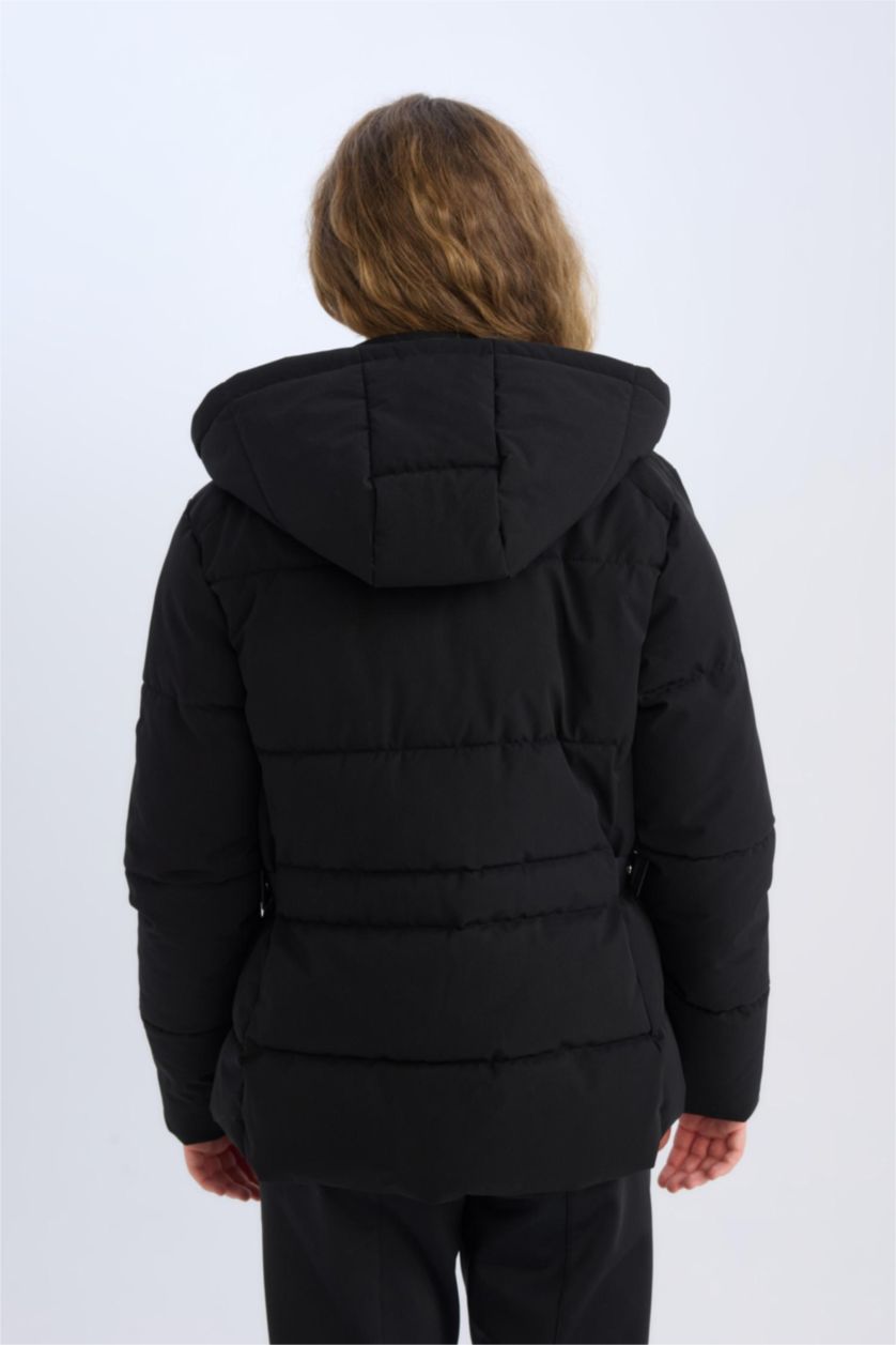 نساء أسود جاكيت تزلج  قصة عادية بغطاء للرأس ضد الماء من DeFactoFit