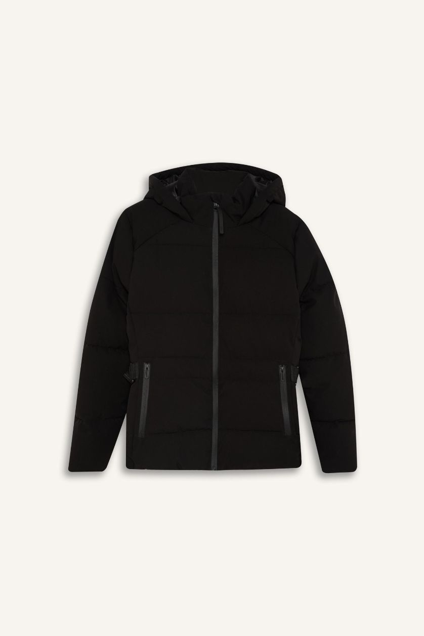 نساء أسود جاكيت تزلج  قصة عادية بغطاء للرأس ضد الماء من DeFactoFit