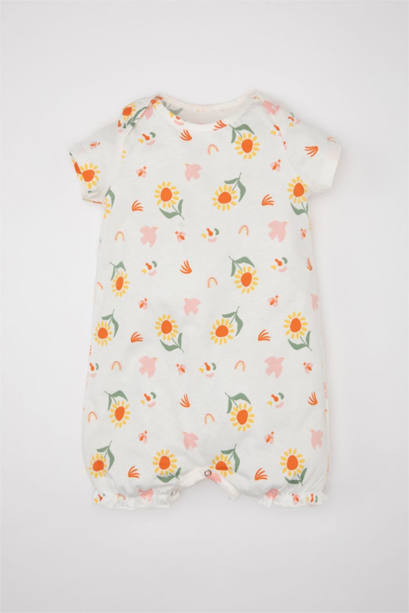 Baby Girl Ecru Baby Girl Newborn Floral Cotton Jumpsuit