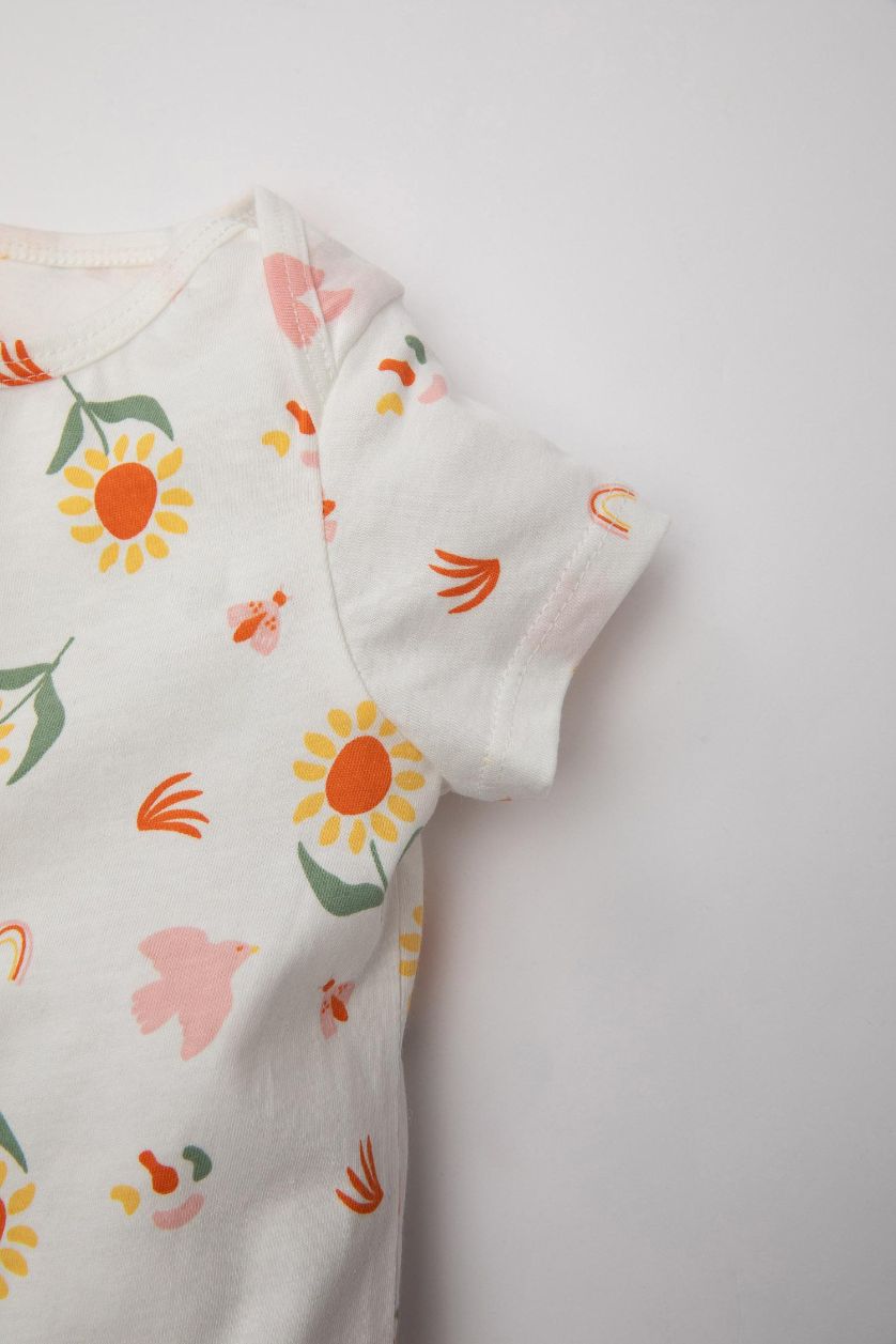 Baby Girl Ecru Baby Girl Newborn Floral Cotton Jumpsuit