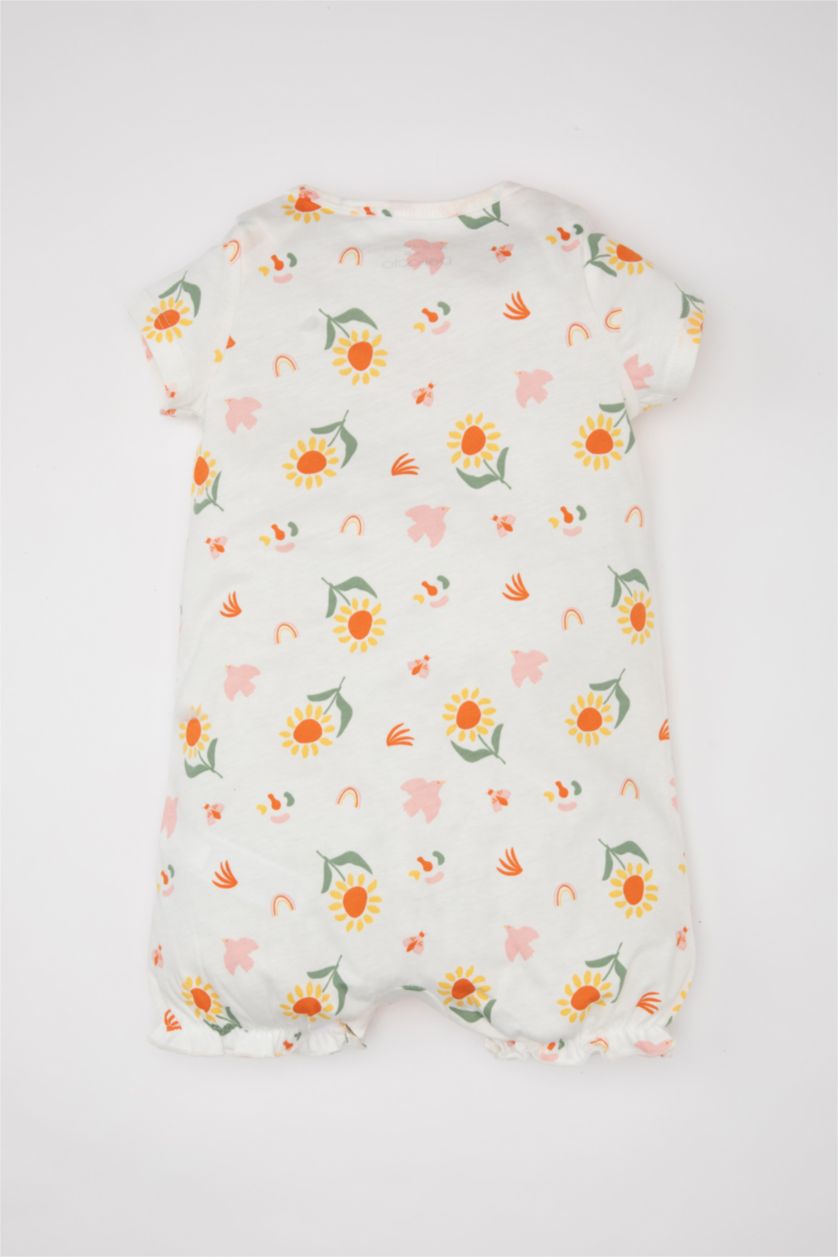 Baby Girl Ecru Baby Girl Newborn Floral Cotton Jumpsuit