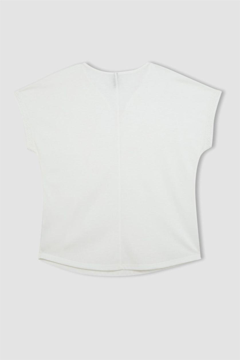 FEMME Écru T-Shirt à Col rond et Manches Courtes