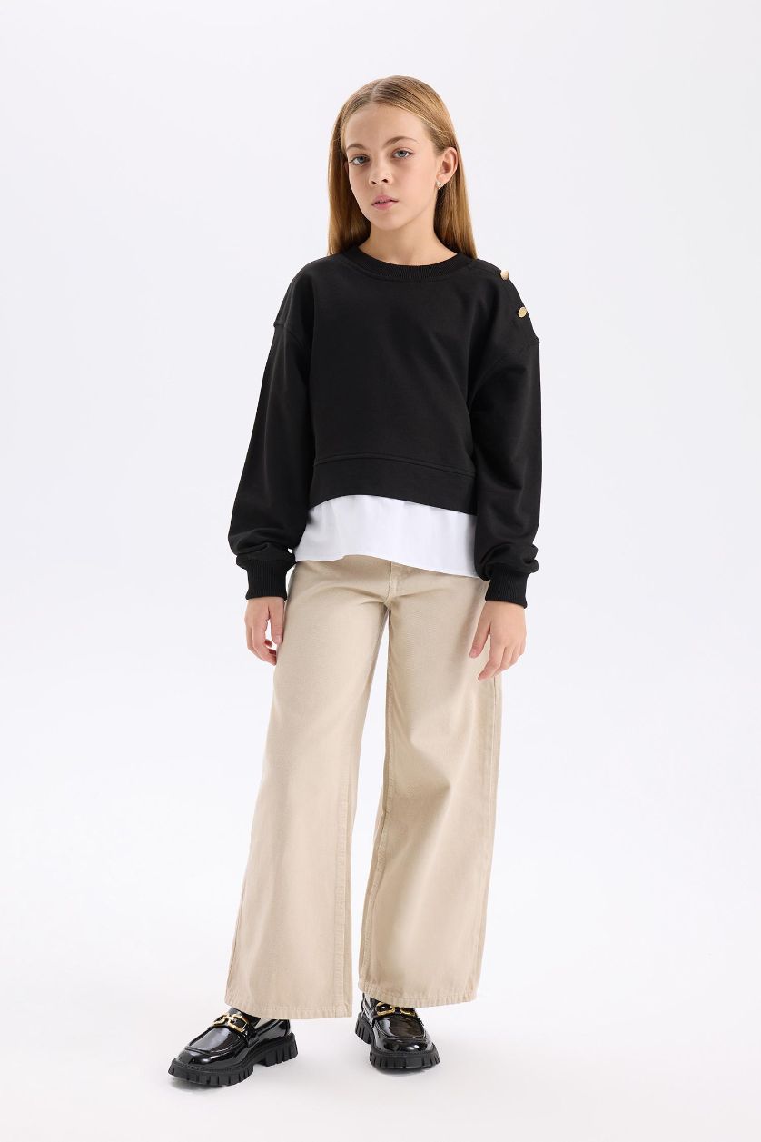 GIRLS & TEENS Beige Girl Wide Leg Cotton Trousers