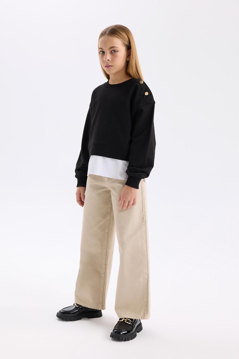 GIRLS & TEENS Beige Girl Wide Leg Cotton Trousers