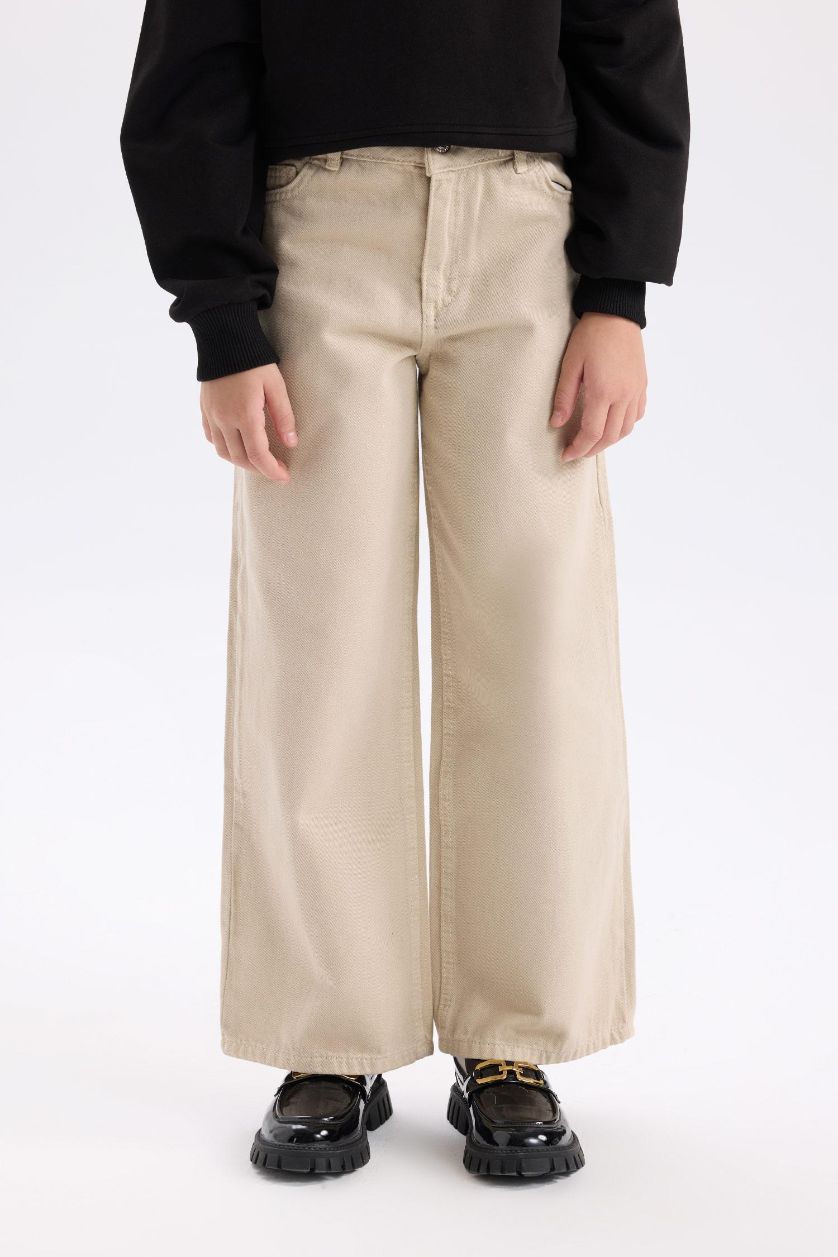 GIRLS & TEENS Beige Girl Wide Leg Cotton Trousers