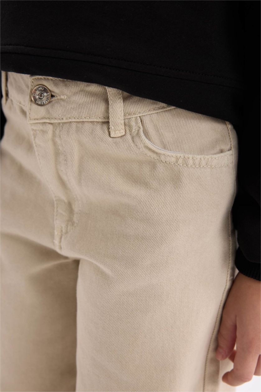 GIRLS & TEENS Beige Girl Wide Leg Cotton Trousers