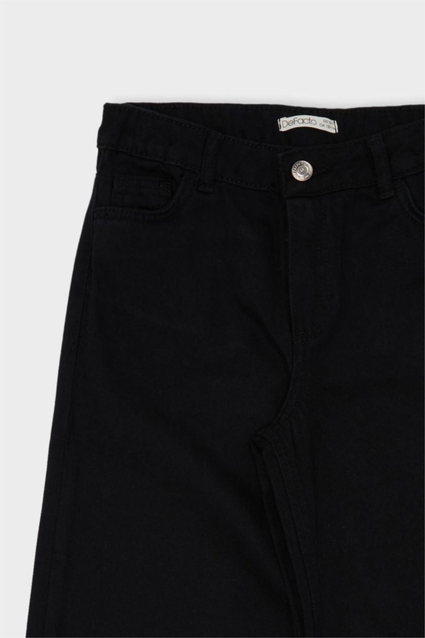 بناتي أسود بنطلون اسود بناتي وايد ليج قطن برجل واسع