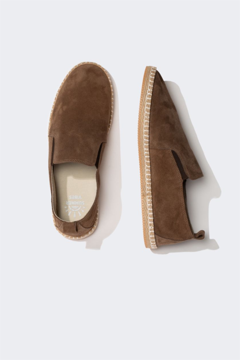 Erkek Kahve Erkek Düz Taban Deri Süet Espadril