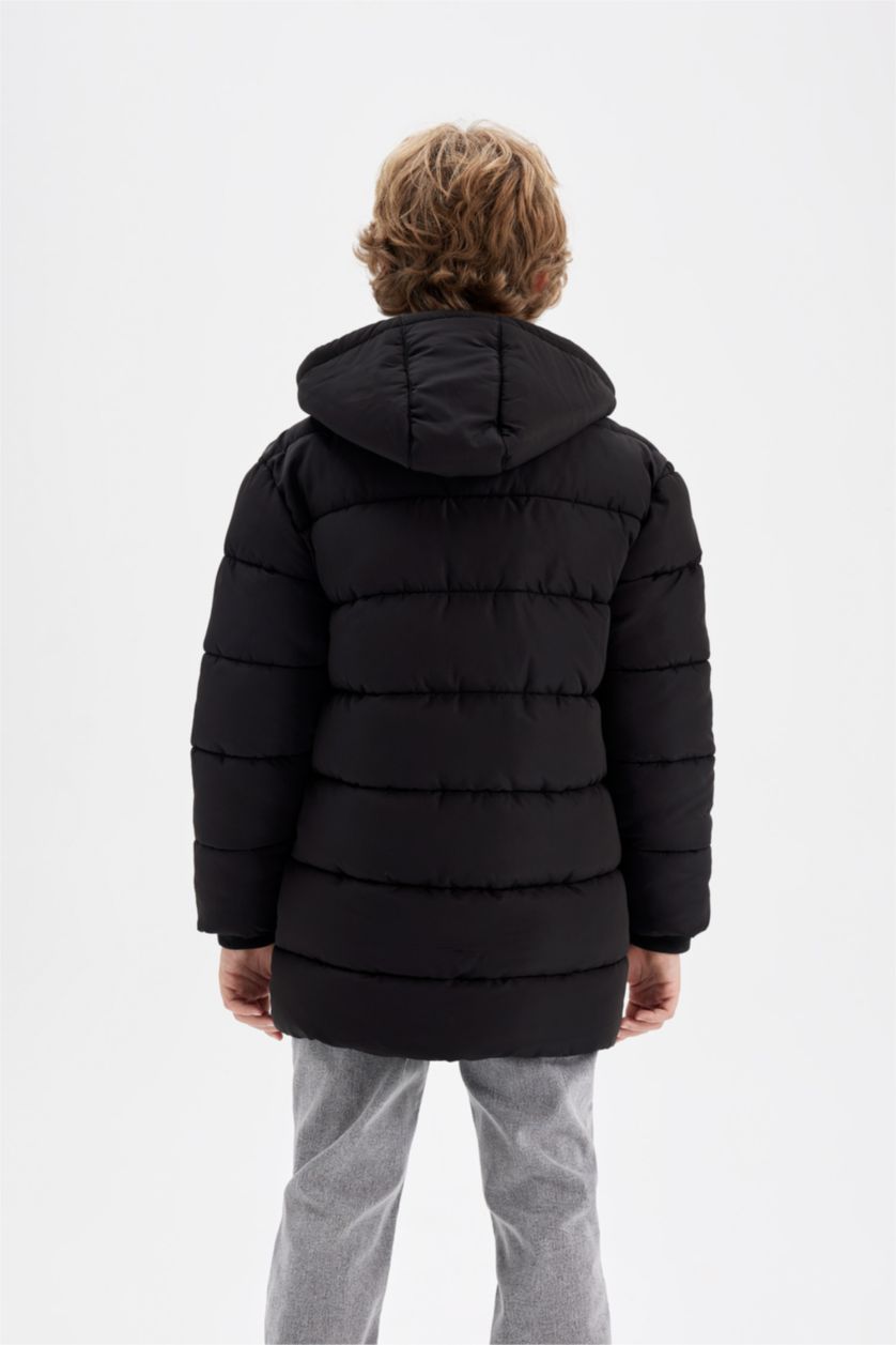 Young Boys - Teen Boys Black Boy Waterproof Hooded Long Jacket