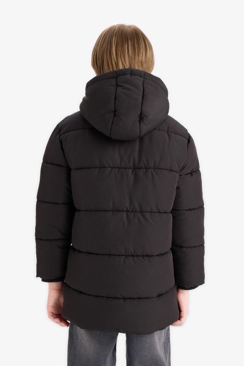 Erkek Çocuk - Genç Erkek Siyah Su Geçirmez Kapüşonlu Fermuarlı Parka Erkek Çocuk