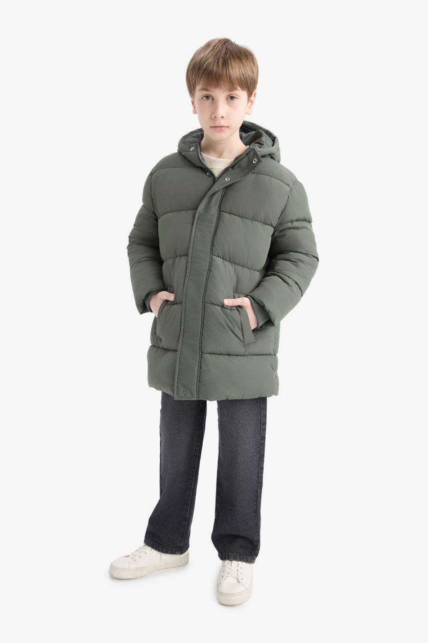 BOYS & TEENS Khaki Boy Hooded Zippered Waterproof Puffer Jacket