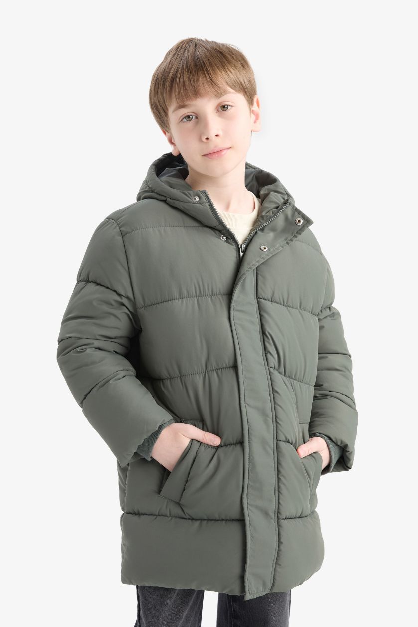 BOYS & TEENS Khaki Boy Hooded Zippered Waterproof Puffer Jacket