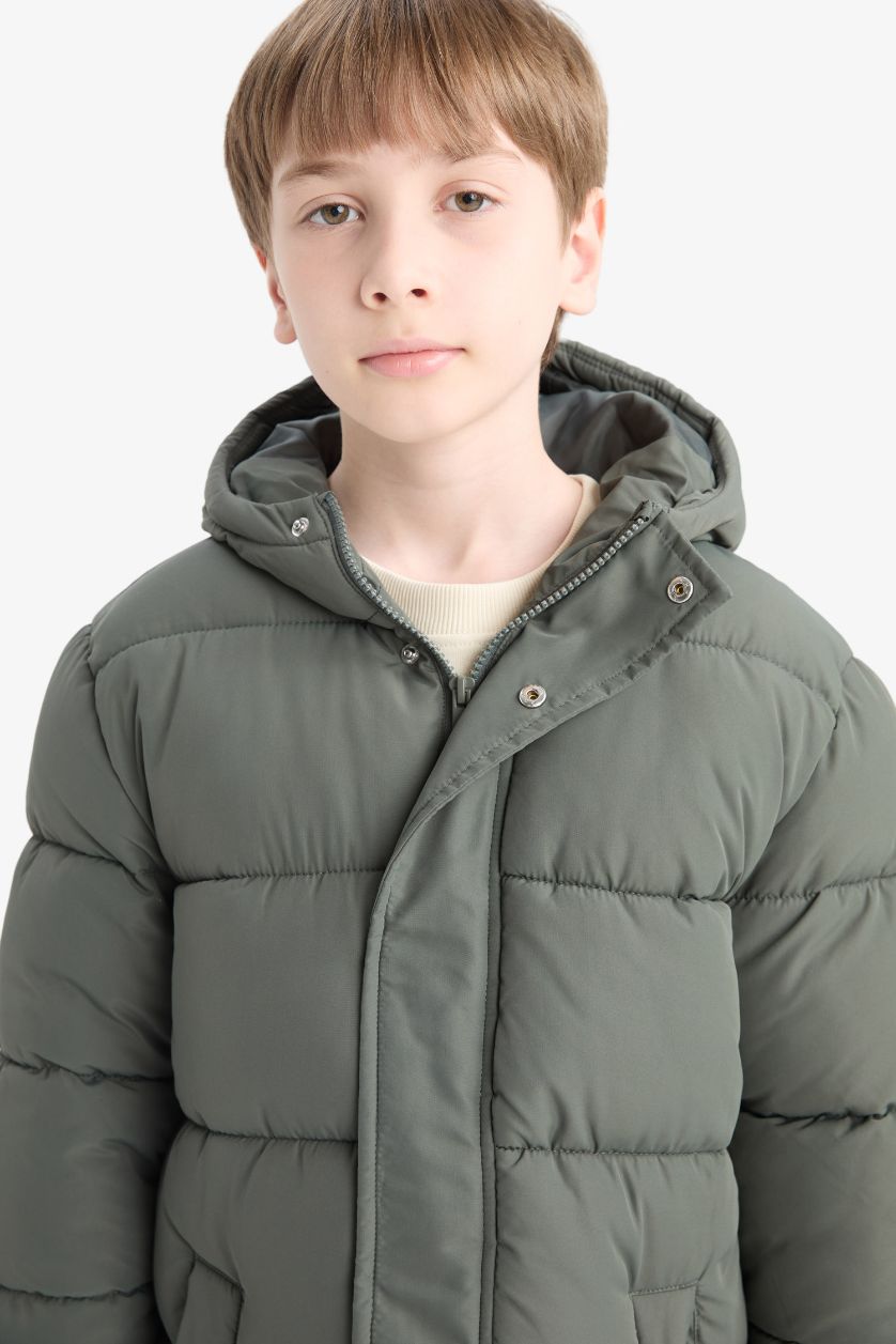 BOYS & TEENS Khaki Boy Hooded Zippered Waterproof Puffer Jacket