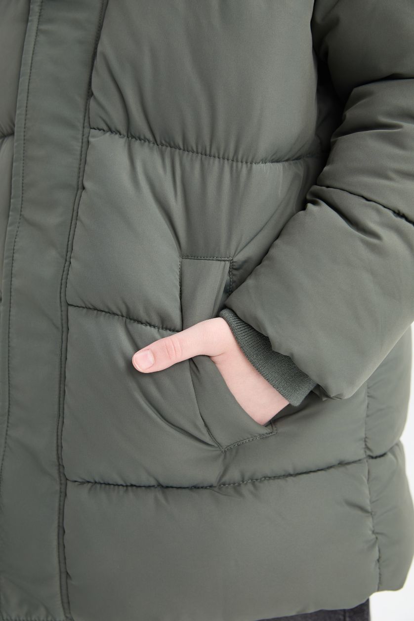 BOYS & TEENS Khaki Boy Hooded Zippered Waterproof Puffer Jacket