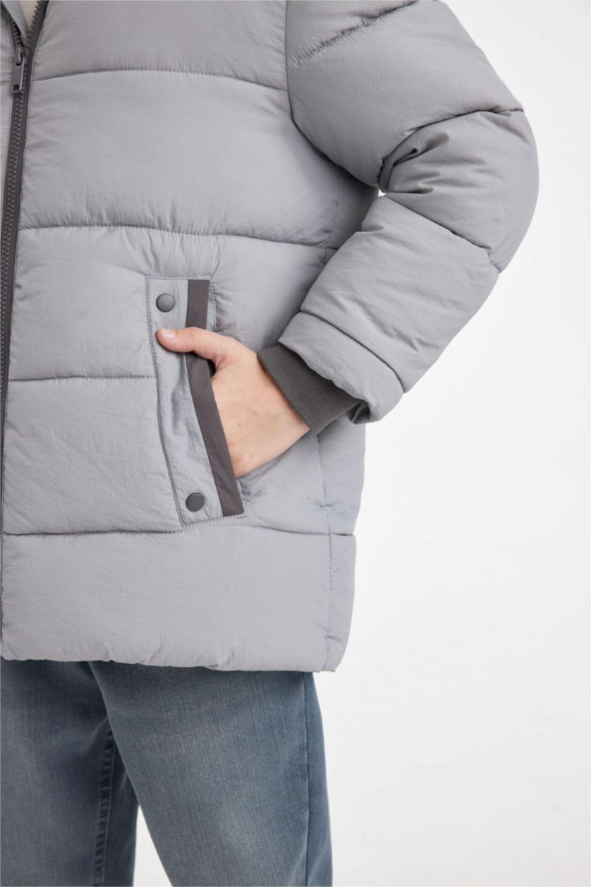 BOYS & TEENS Grey Boy Waterproof Hooded Pocketed Plush Lined Puffer Jacket