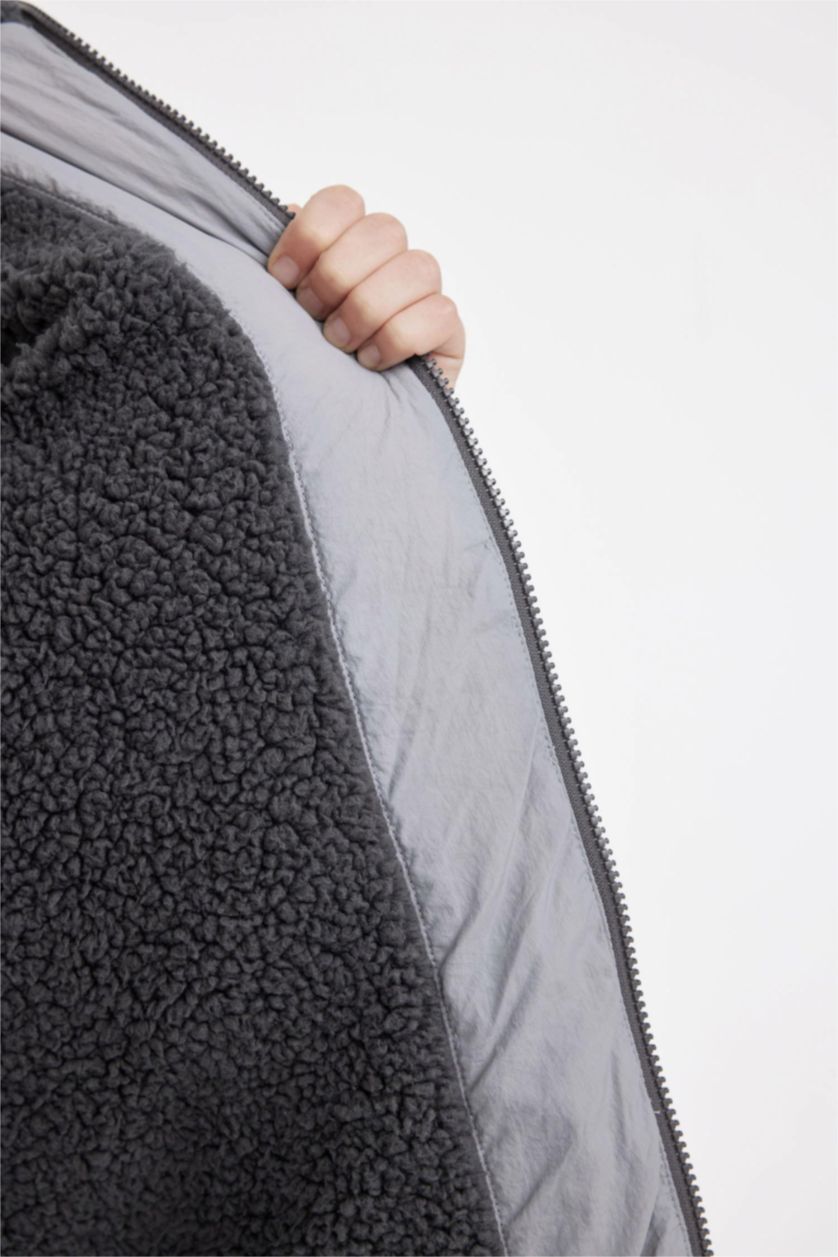 BOYS & TEENS Grey Boy Waterproof Hooded Pocketed Plush Lined Puffer Jacket