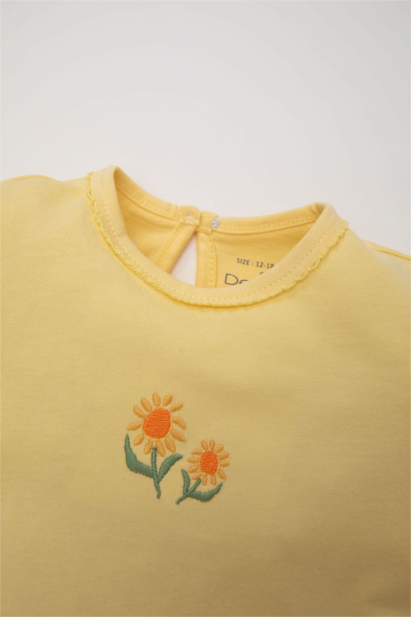 BABY GIRL Light Yellow Baby Girl Ribbed Camisole Floral T-Shirt Shorts 2 Piece Set