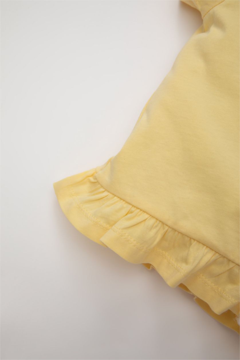 BABY GIRL Light Yellow Baby Girl Ribbed Camisole Floral T-Shirt Shorts 2 Piece Set