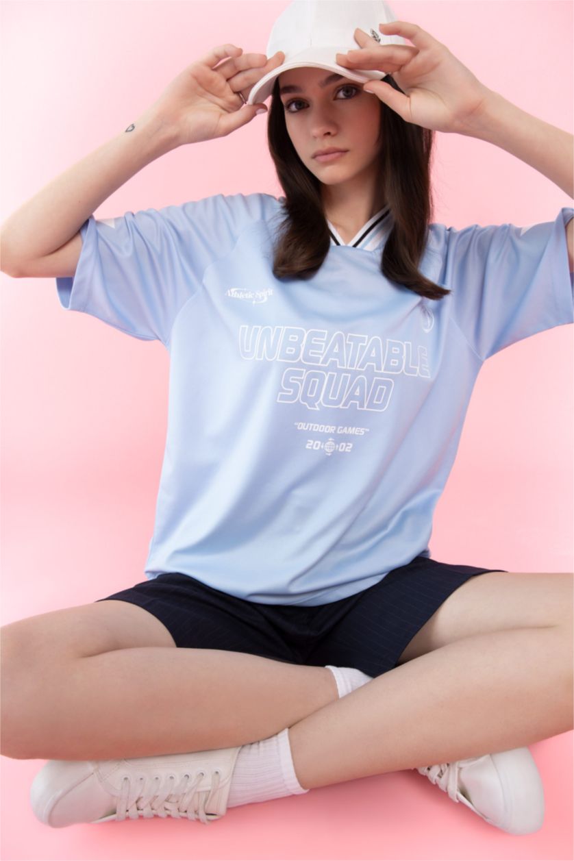 Women Light Blue Oversize Fit Short Sleeve T-Shirt