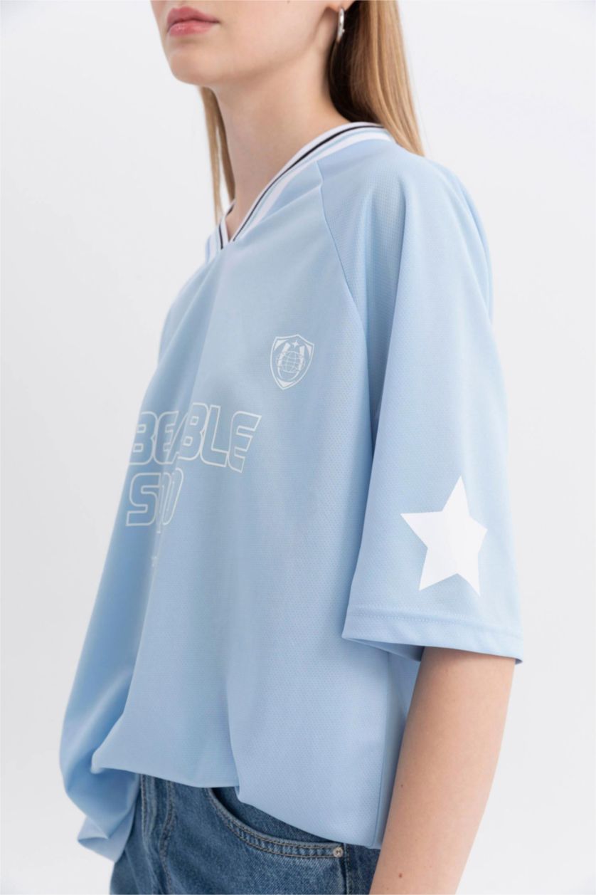 Women Light Blue Oversize Fit Short Sleeve T-Shirt