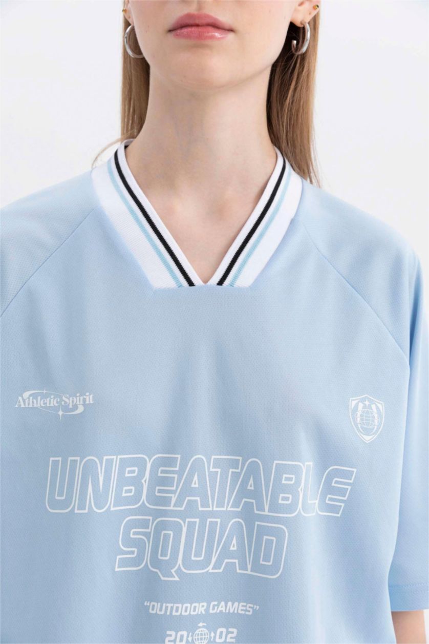 Women Light Blue Oversize Fit Short Sleeve T-Shirt