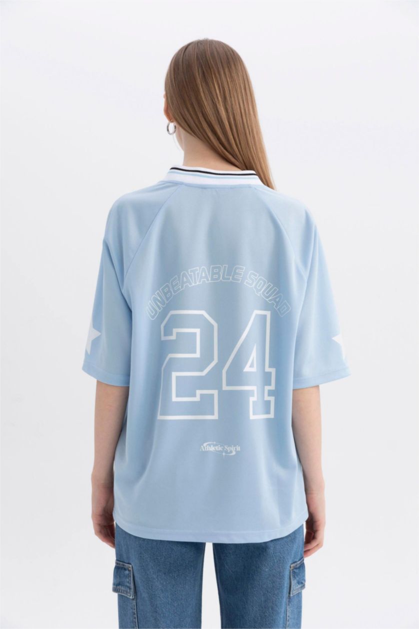 Women Light Blue Oversize Fit Short Sleeve T-Shirt