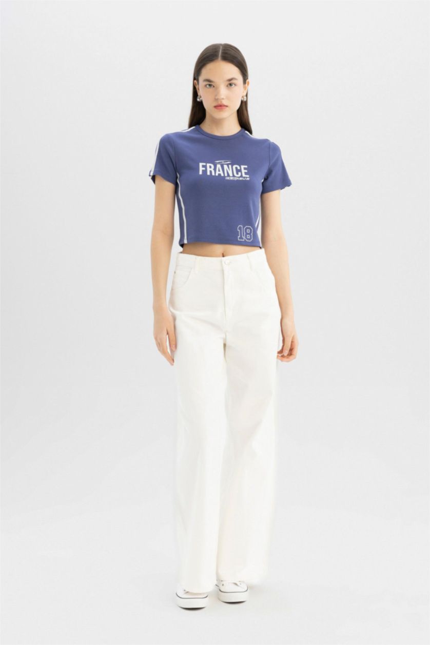 حريمي بنفسجي تيشيرت نص كم سليم فيت برقبة مستديرة