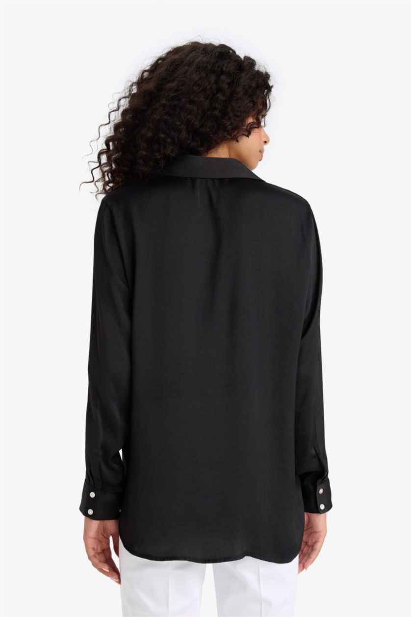 Әйелдерге қара қалыпты пішім Ұзын жеңді көйлек