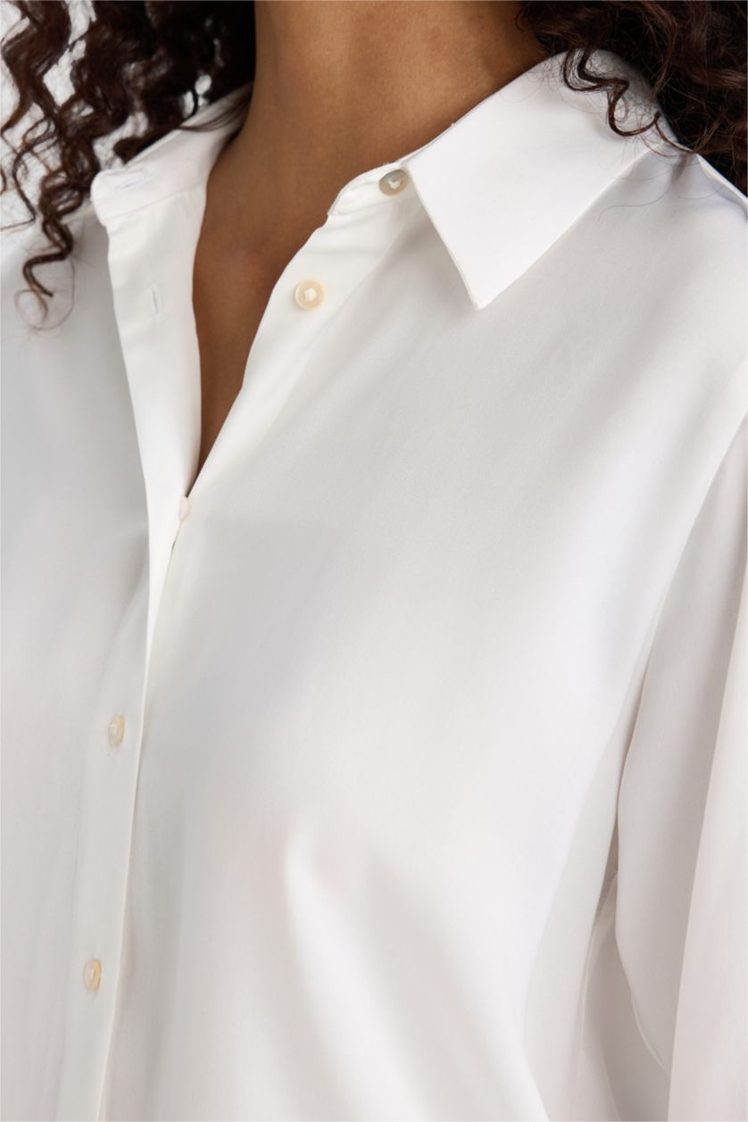 حريمي اوف وايت قميص ستان كم طويل بقصة عادية