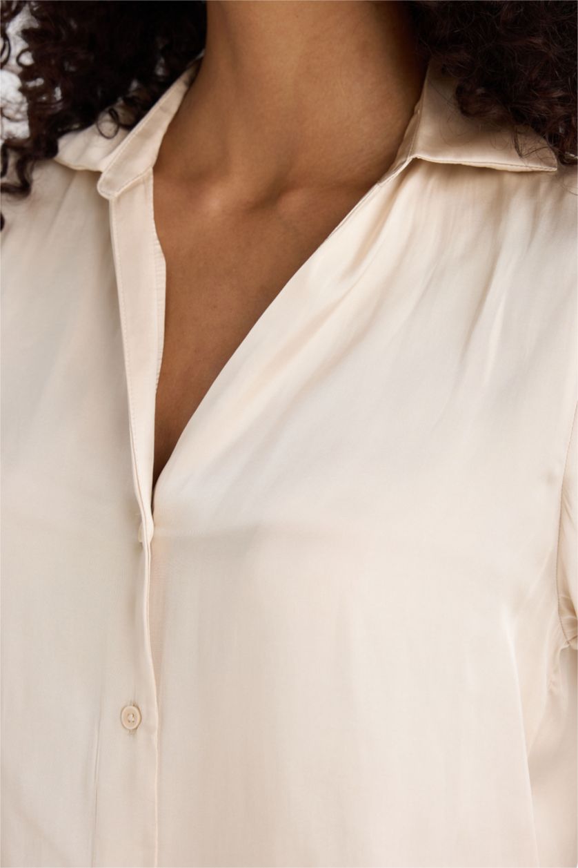 حريمي بيج قميص ستان كم طويل مطبوع اوفر سايز