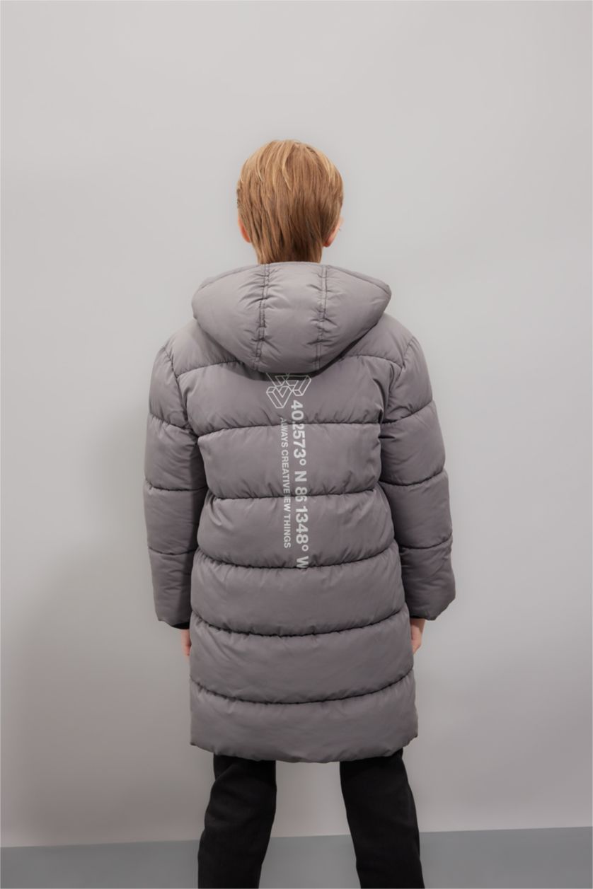 Erkek Çocuk - Genç Erkek Açık Antrasit Su Geçirmez Kapüşonlu Fermuarlı Cepli Polar Astarlı Parka Erkek Çocuk