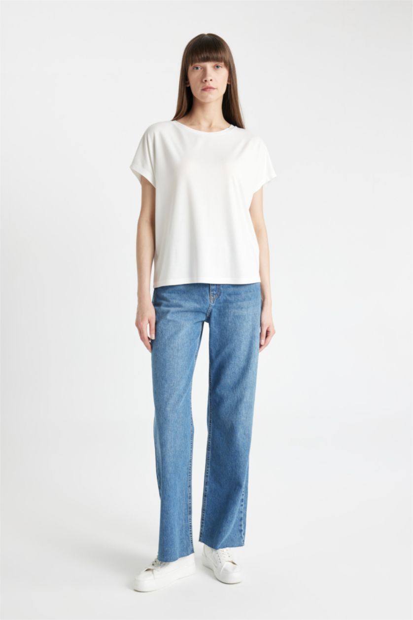 WOMAN Ecru Crew Neck modal Short Sleeve T-Shirt