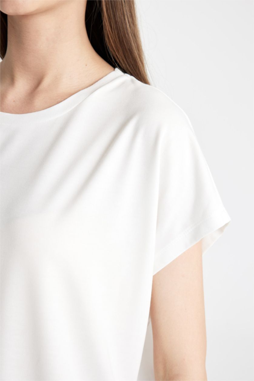 WOMAN Ecru Crew Neck modal Short Sleeve T-Shirt