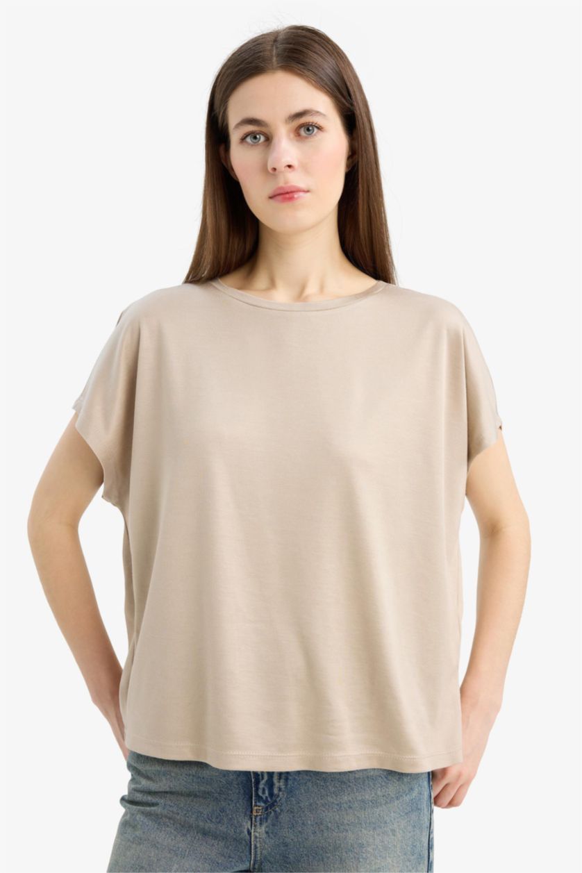 Woman Light Vison Crew Neck Basic Modal Short Sleeve T-Shirt