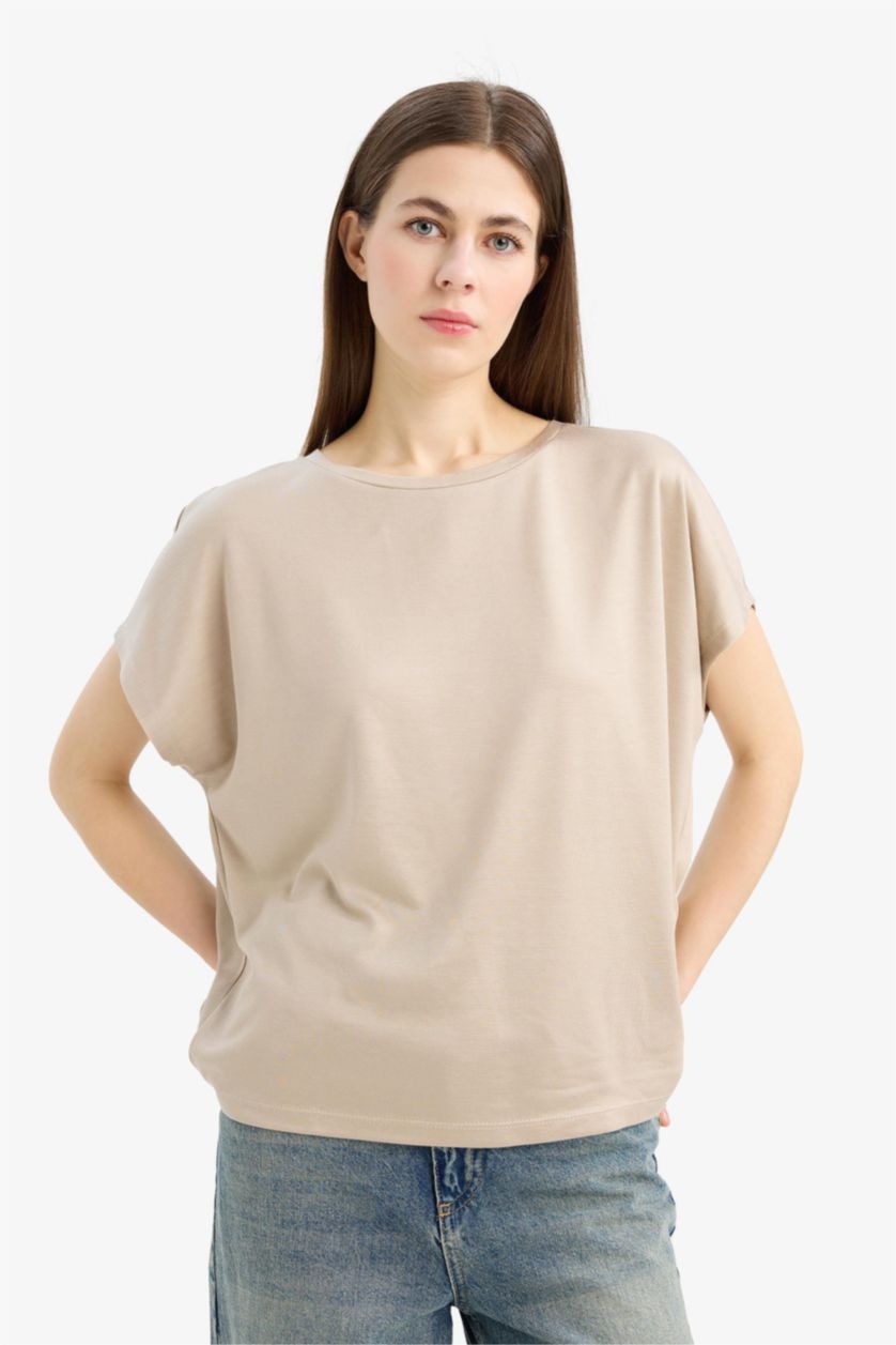 Woman Light Vison Crew Neck Basic Modal Short Sleeve T-Shirt