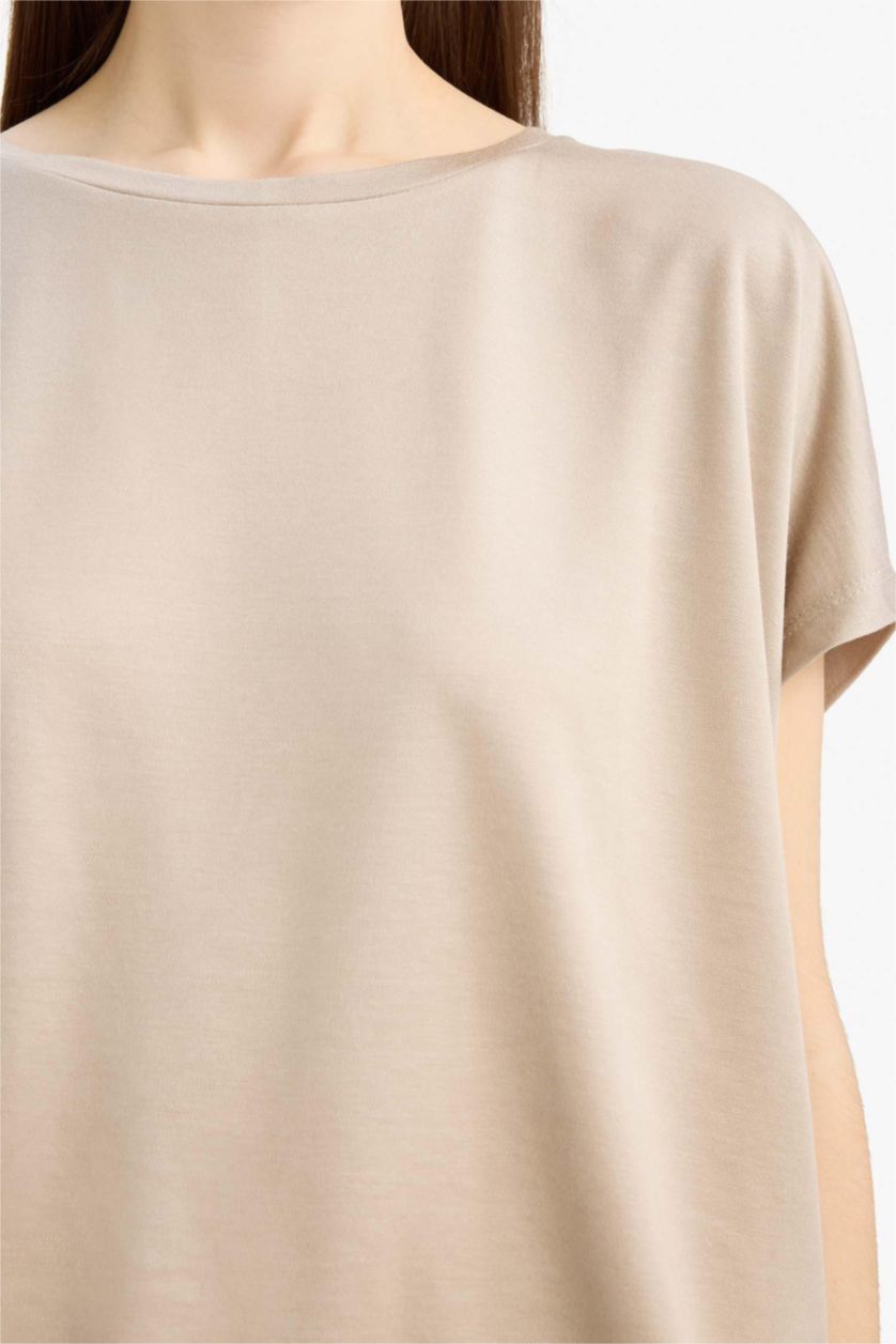 Woman Light Vison Crew Neck Basic Modal Short Sleeve T-Shirt