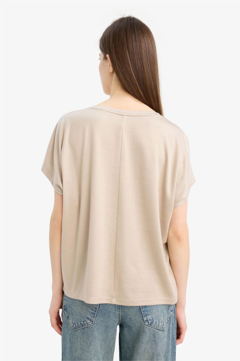 Woman Light Vison Crew Neck Basic Modal Short Sleeve T-Shirt