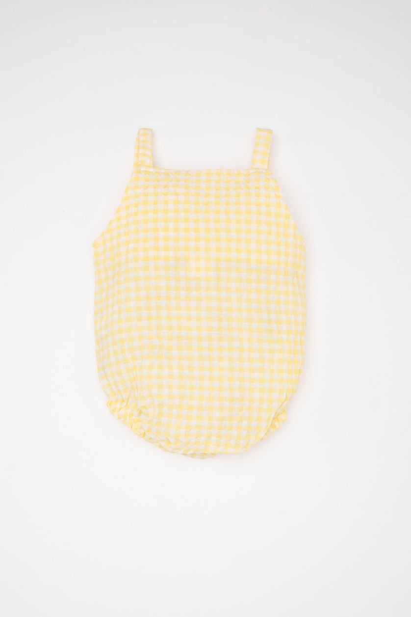 طفلة صغيرة أصفر جمبسوت بيبي بناتي جمبسوت كاروهات وطاقية - قطعتين