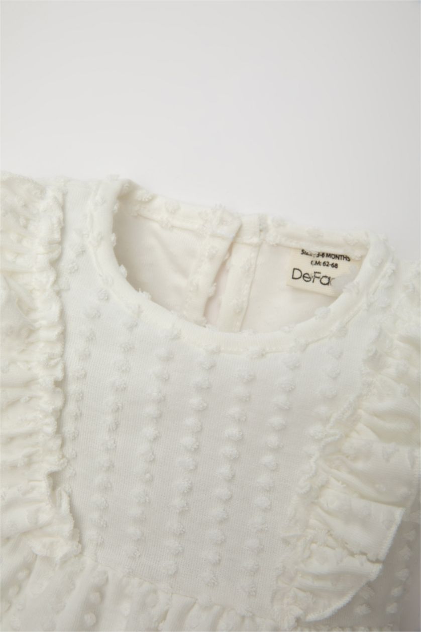 Kız Bebek Ekru Bisiklet Yaka Kısa Kollu Çıtçıtlı Body Kız Bebek Yenidoğan