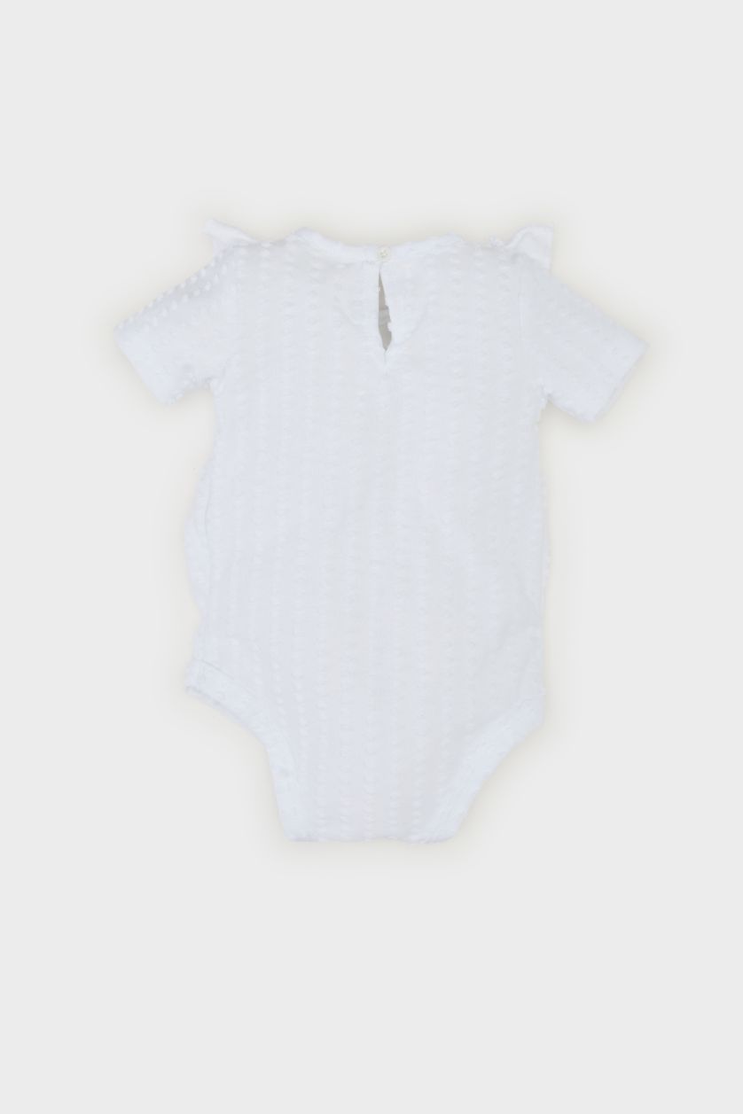 Kız Bebek Beyaz Bisiklet Yaka Kısa Kollu Çıtçıtlı Body Kız Bebek Yenidoğan