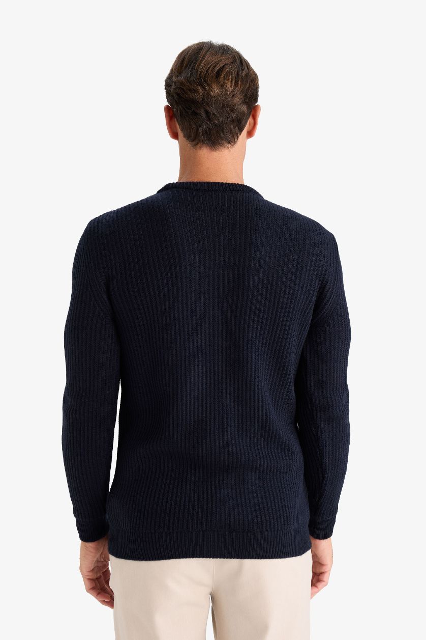 Erkek Lacivert Standart Fıt Bisiklet Yaka Triko Kazak