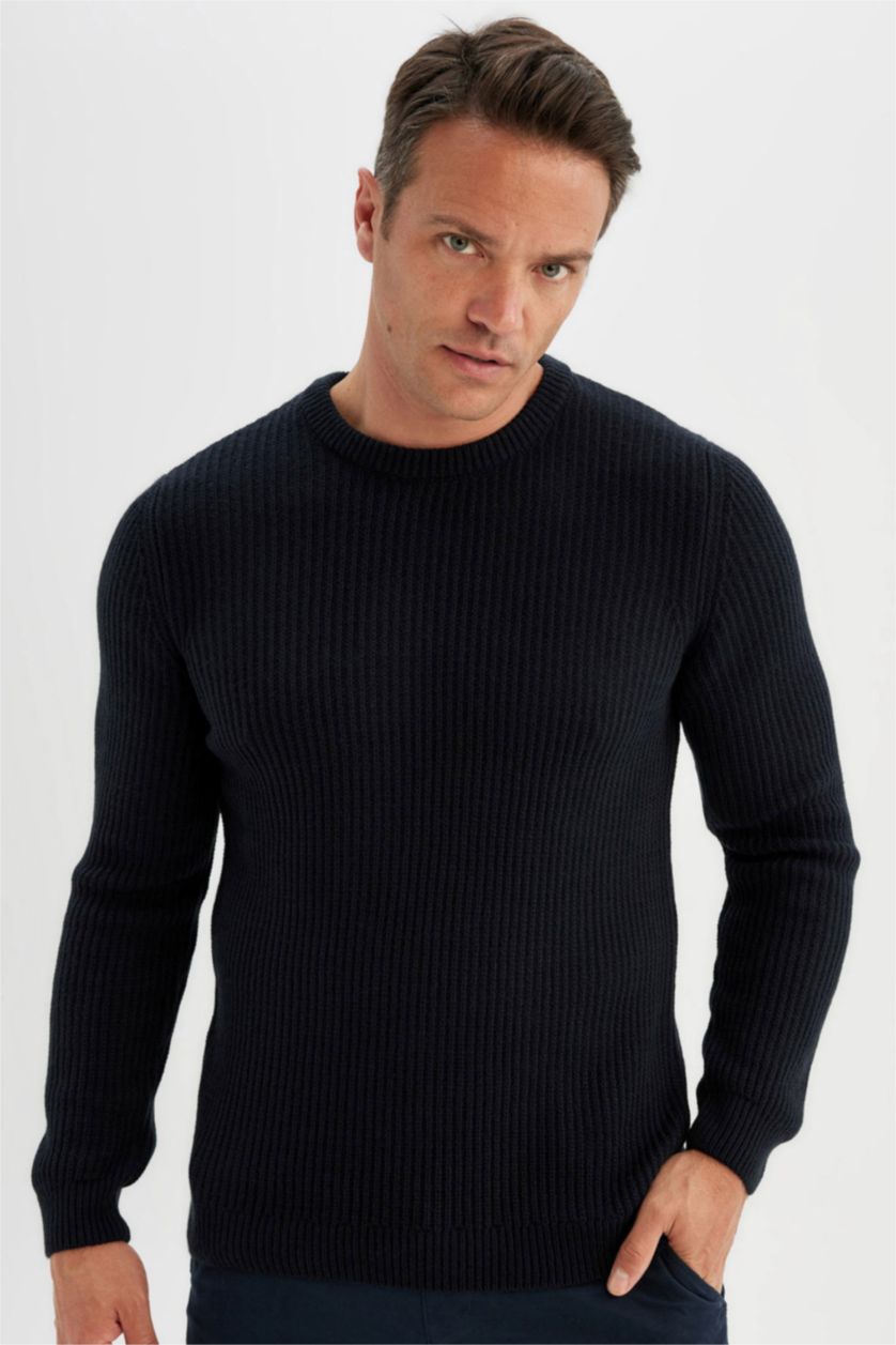 HOMME Marin Pull en Tricot à Col Rond Coupe décontractée