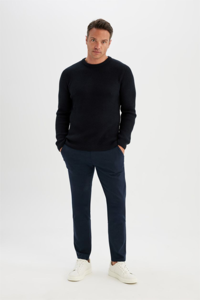 HOMME Marin Pull en Tricot à Col Rond Coupe décontractée