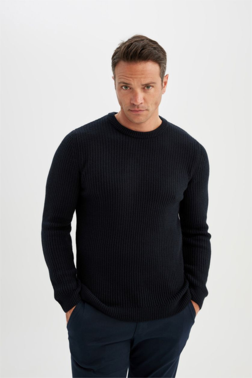 HOMME Marin Pull en Tricot à Col Rond Coupe décontractée