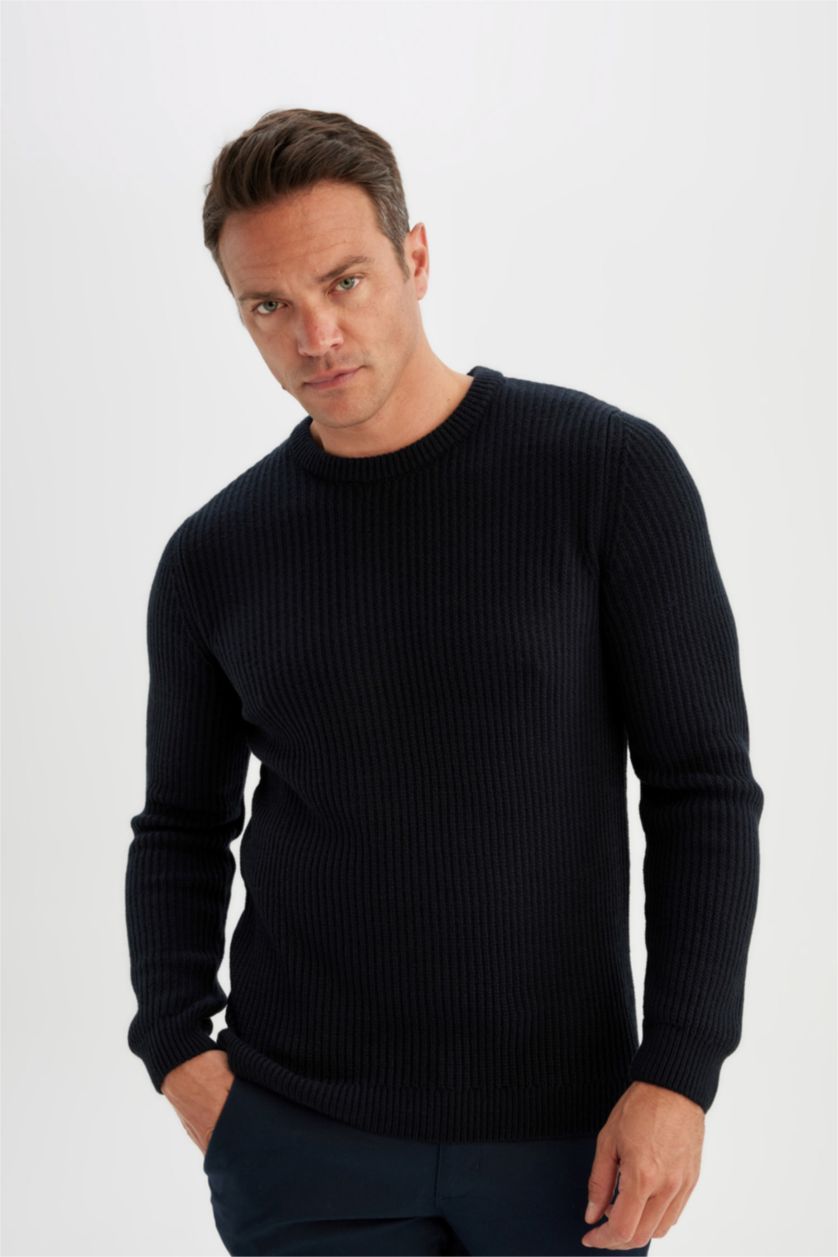 HOMME Marin Pull en Tricot à Col Rond Coupe décontractée